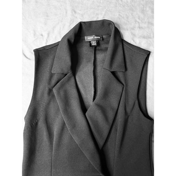 Sweet Storm Black Sleeveless Blazer Dress Lace Trim Double Breasted Small BB3CAV - Picture 7 of 15